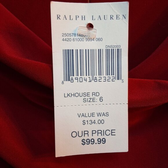 NWT Lauren Ralph Lauren Red Cowl Neck Jersey Ruched Dress Size 6 Half Sleeve - Picture 4 of 8